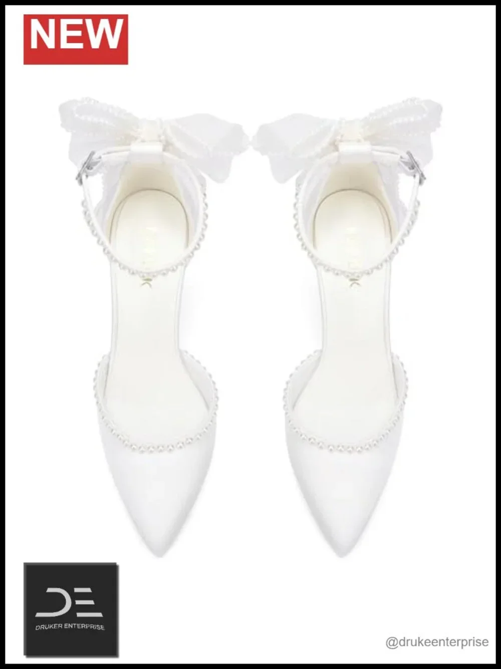 Silky Satin Pearl High Heel Bridal Shoes Pointed Toe with Bow Back